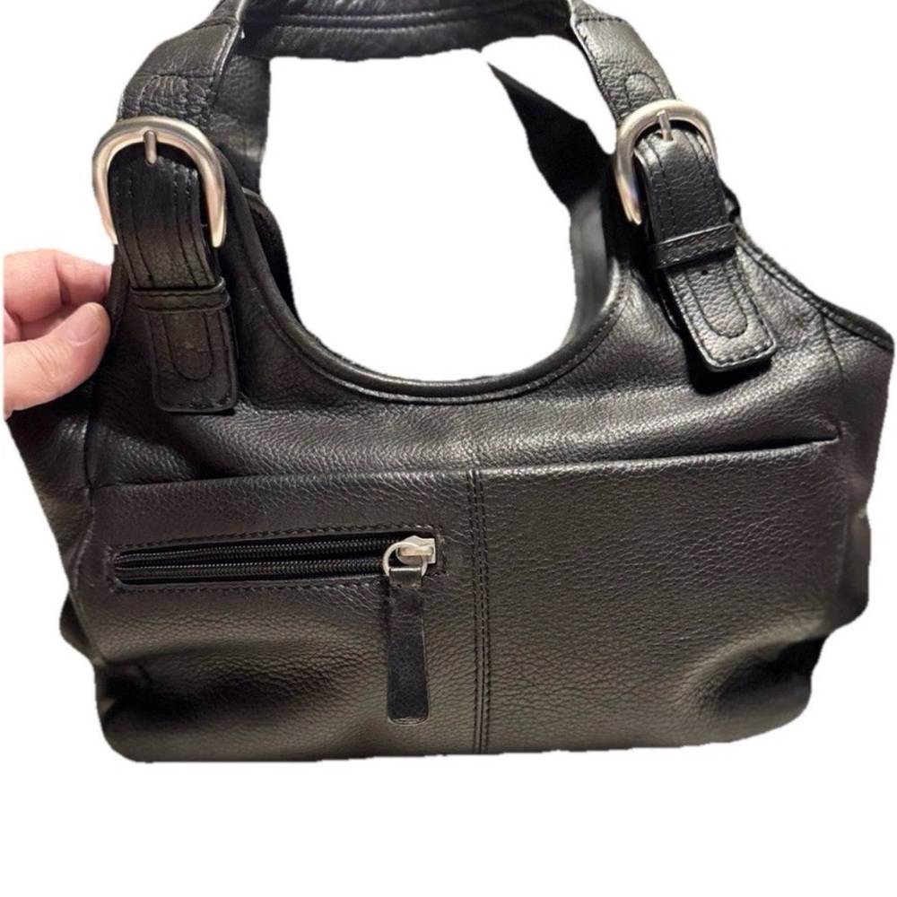 Rolfs Black Leather Shoulder Bag with Buckle Straps